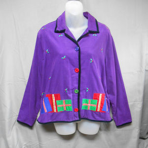 Khaki Rose purple button Christmas design top S